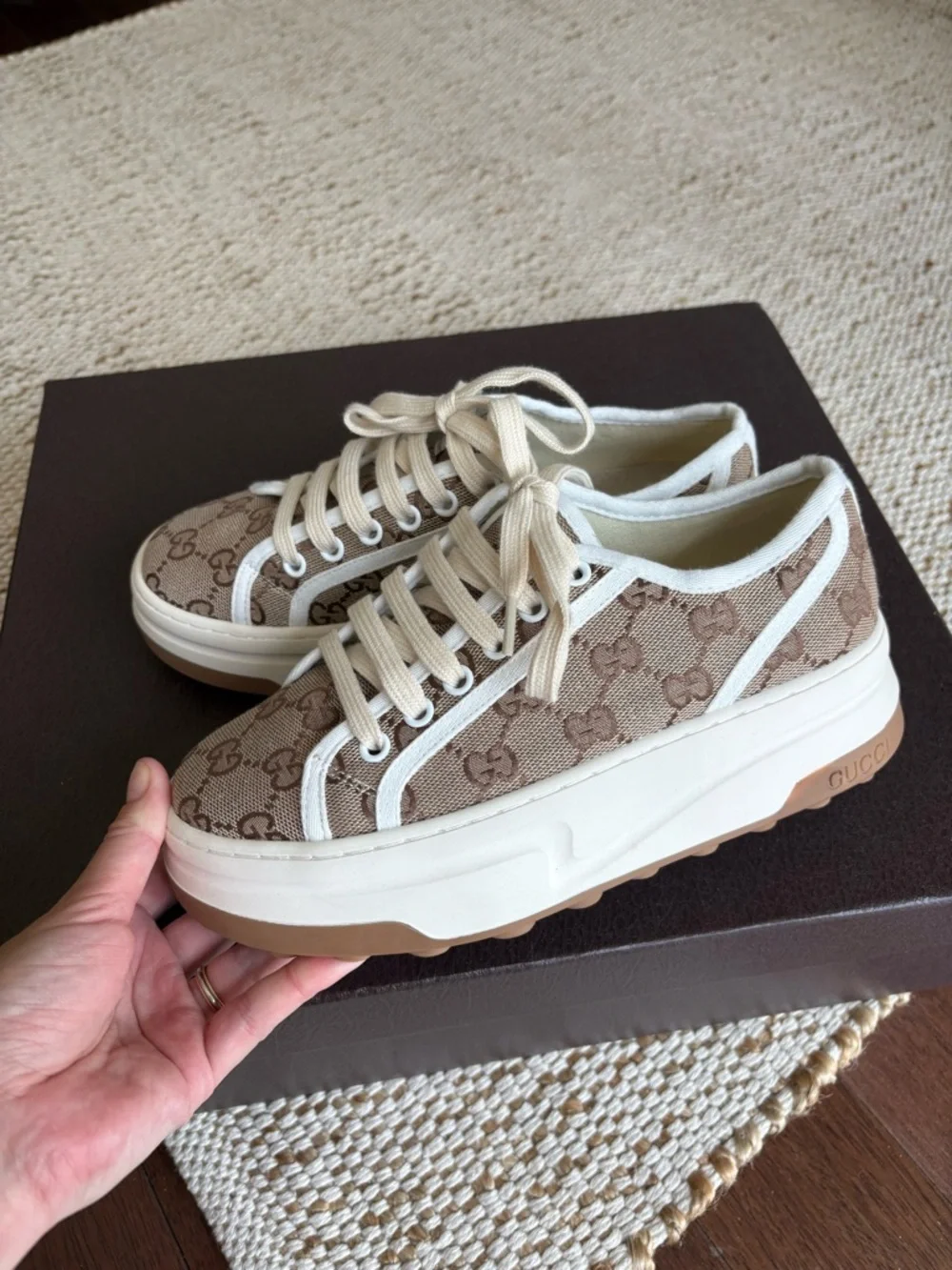 GUCCI GG Canvas Low-Top Platform Sneakers Women’s US 7.5 Tennis Track Style - Picture 4 of 13